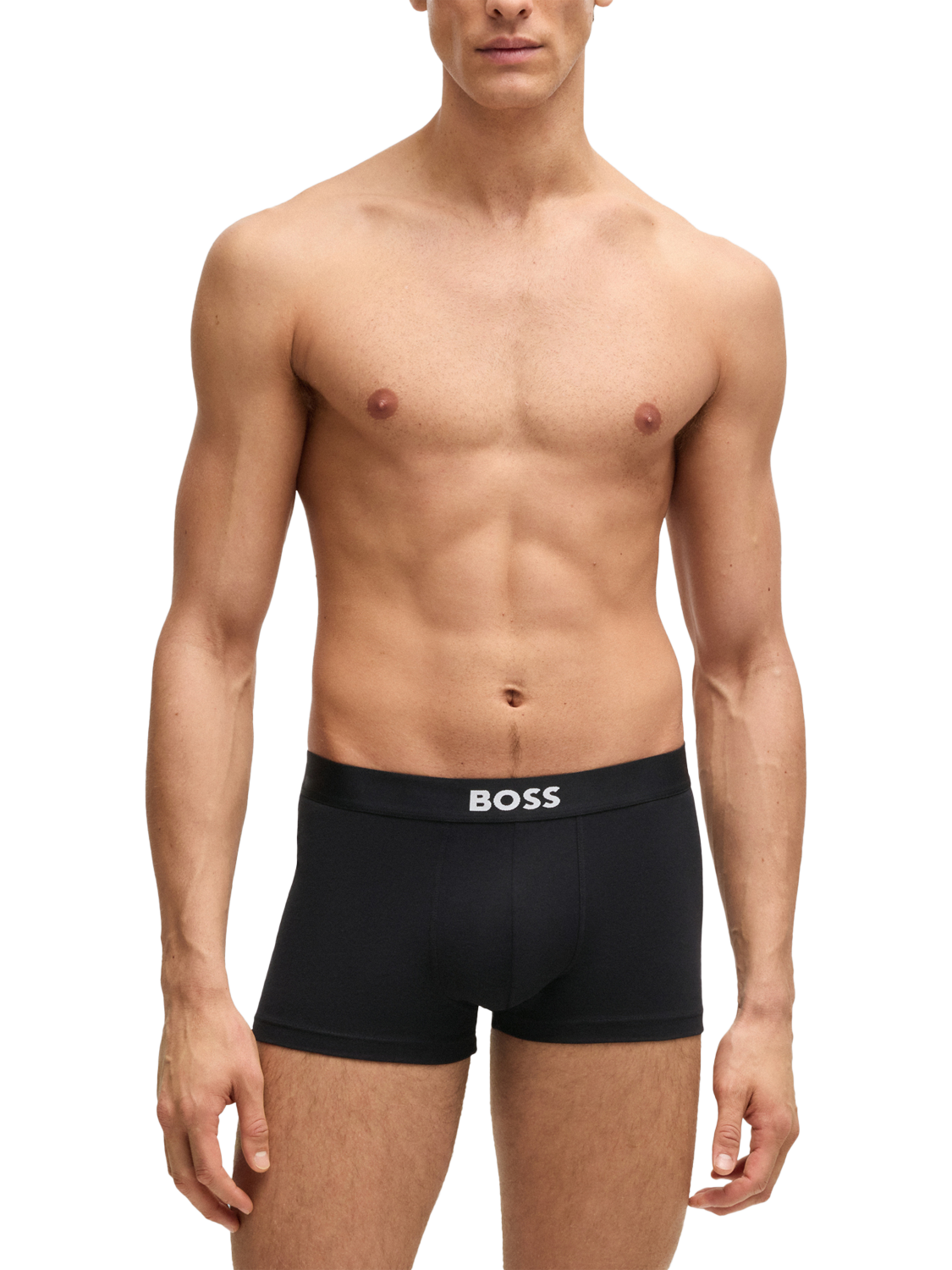 Product image 2 of 5, which shows BOSS Stretch Cotton Logo Waistband Trunks, Pack of 3, Black, L