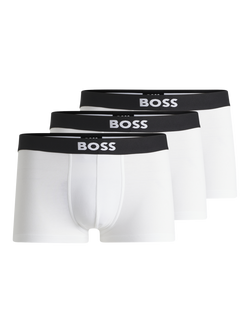 BOSS Stretch Cotton Logo Waistband Trunks, Pack of 3, White, White