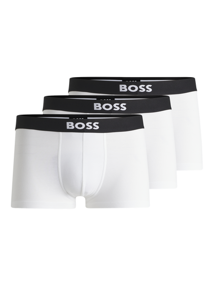 BOSS Stretch Cotton Logo Waistband Trunks, Pack of 3, White, White