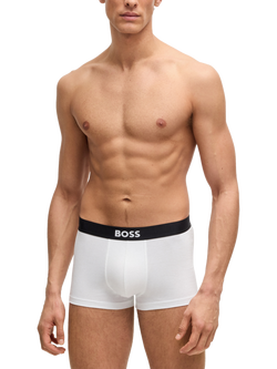 BOSS Stretch Cotton Logo Waistband Trunks, Pack of 3, White - view 2, White