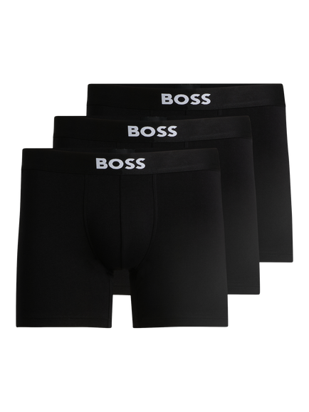 BOSS Stretch Cotton Logo Waistband Boxer Briefs, Pack of 3, Black, Black