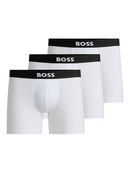 BOSS Stretch Cotton Logo Waistband Boxer Briefs, Pack of 3, White, White