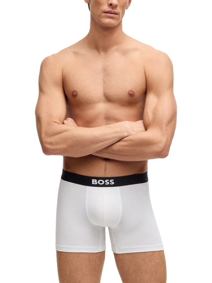 BOSS Stretch Cotton Logo Waistband Boxer Briefs, Pack of 3, White - view 2, White