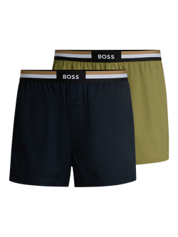 HUGO BOSS BOSS Logo Cotton Boxer Shorts, Pack of 2, Mid Green/Multi