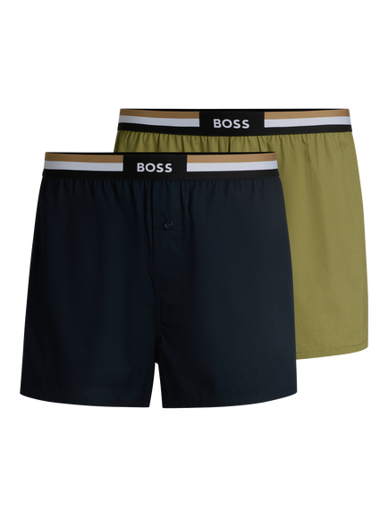 HUGO BOSS BOSS Logo Cotton Boxer Shorts, Pack of 2, Mid Green/Multi