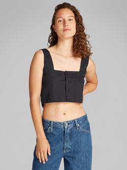 Calvin Klein Soft Button Crop Top, Black, Black