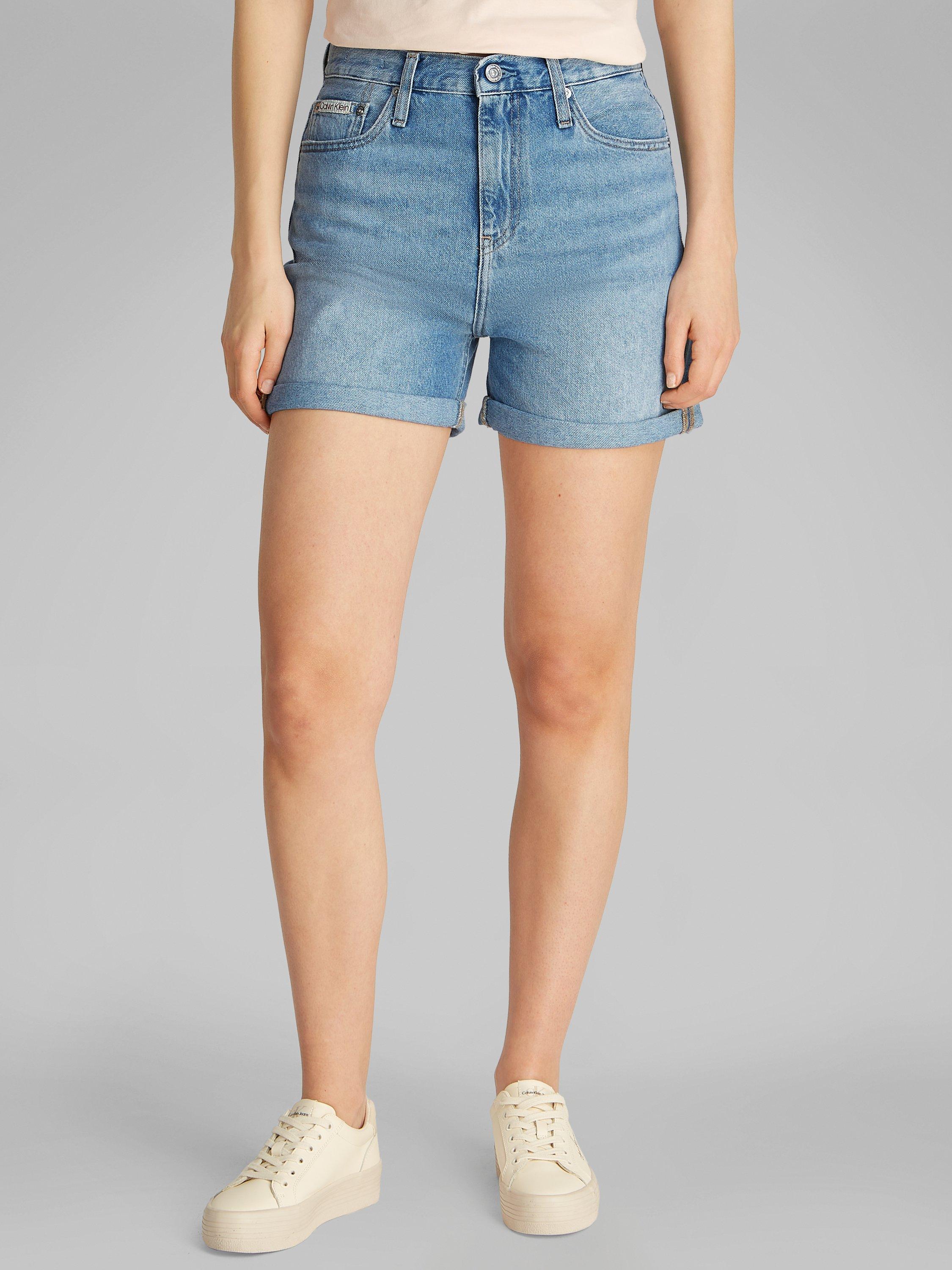 Product image 1 of 6, which shows Calvin Klein Mom Denim Shorts, Denim Light, 25