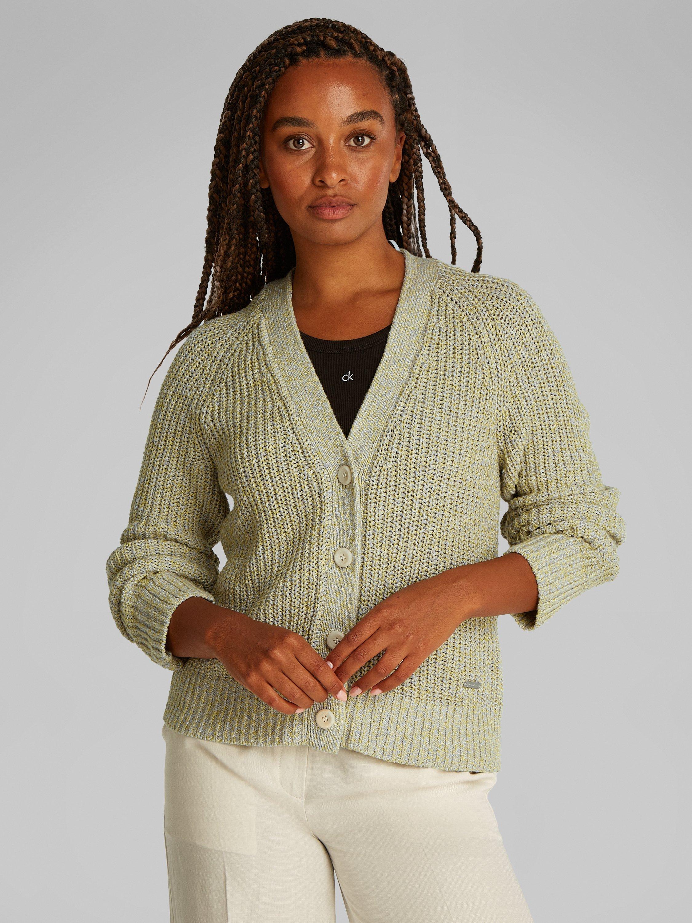 Product image 1 of 7, which shows Calvin Klein Mouline Texture Cardigan, Olive Mouline, XS