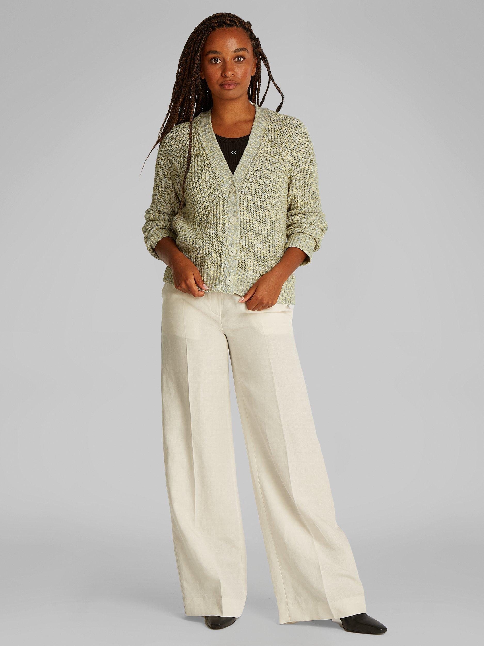 Product image 2 of 7, which shows Calvin Klein Mouline Texture Cardigan, Olive Mouline, XS