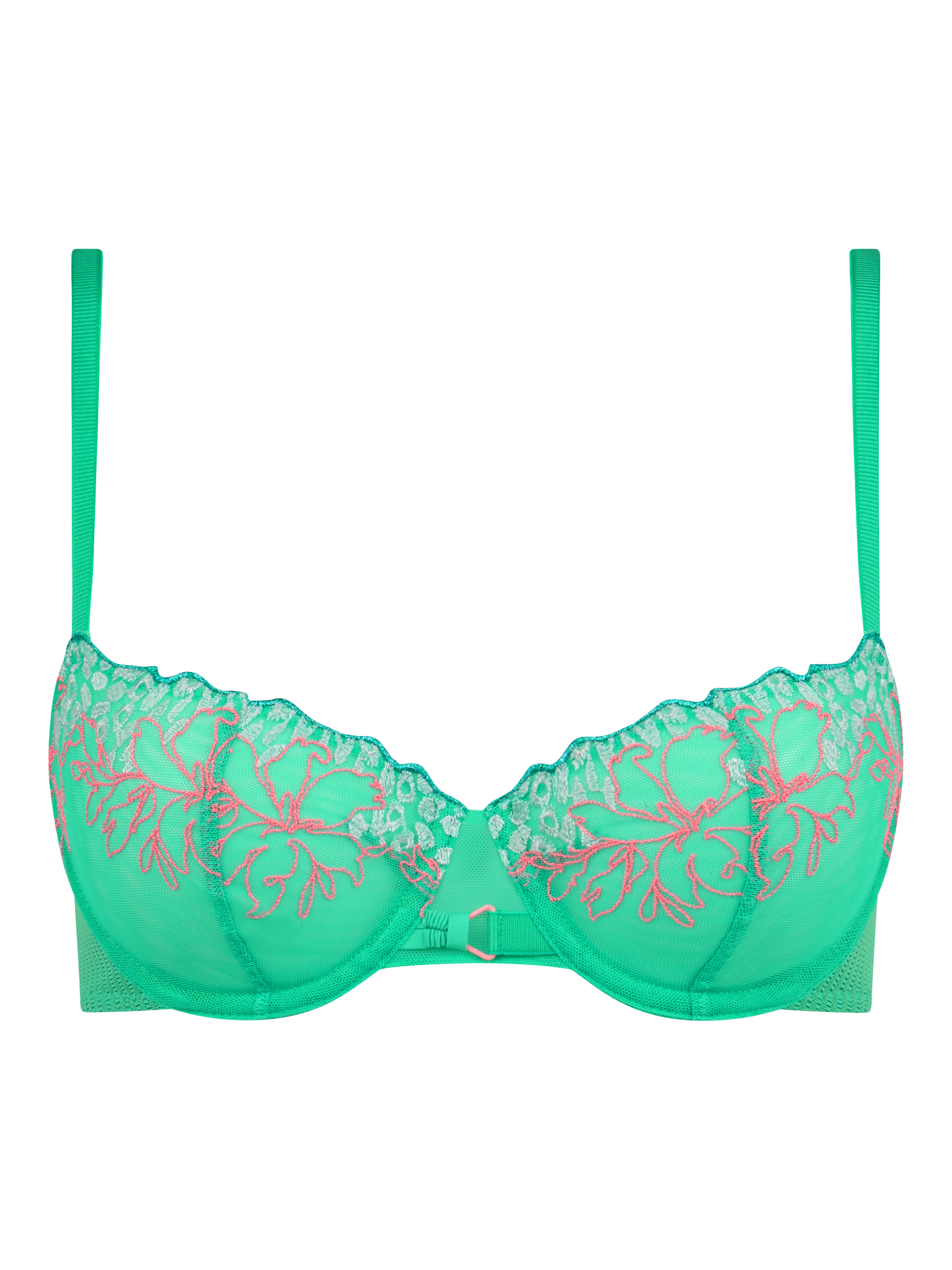 Product image 4 of 4, which shows Chantelle Spice Animal and Floral Embroidered Half Cup Bra, Aqua, 32D
