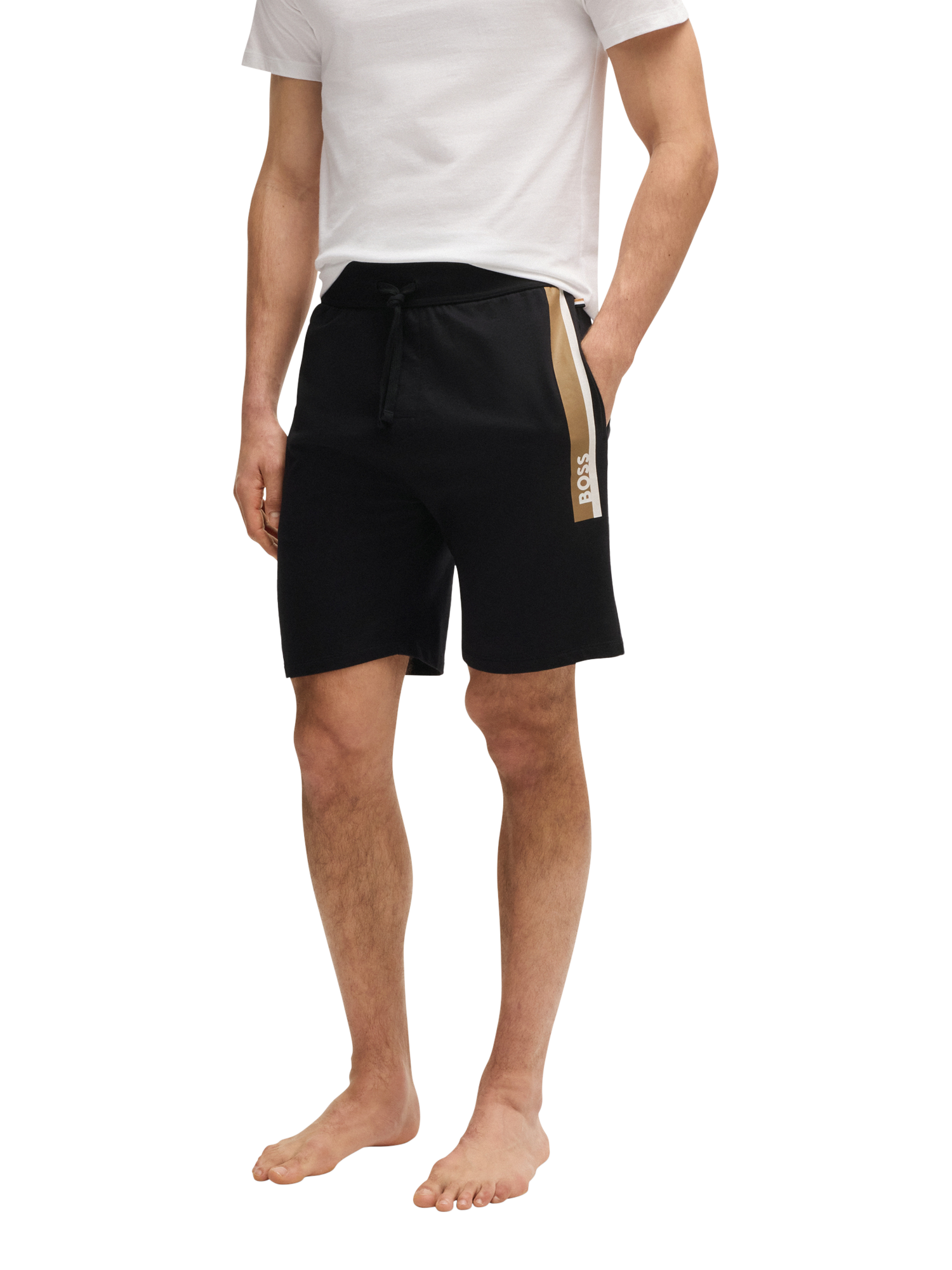 Product image 1 of 5, which shows HUGO BOSS BOSS Contrast Trim Logo Cotton Shorts, Black, L