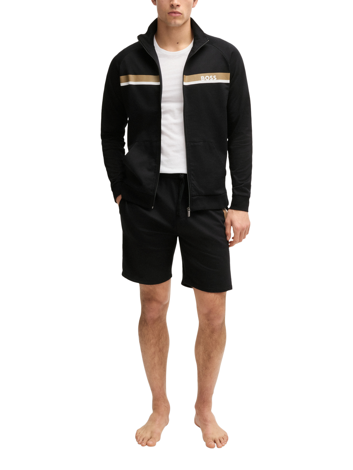 Product image 3 of 5, which shows HUGO BOSS BOSS Contrast Trim Logo Cotton Shorts, Black, L