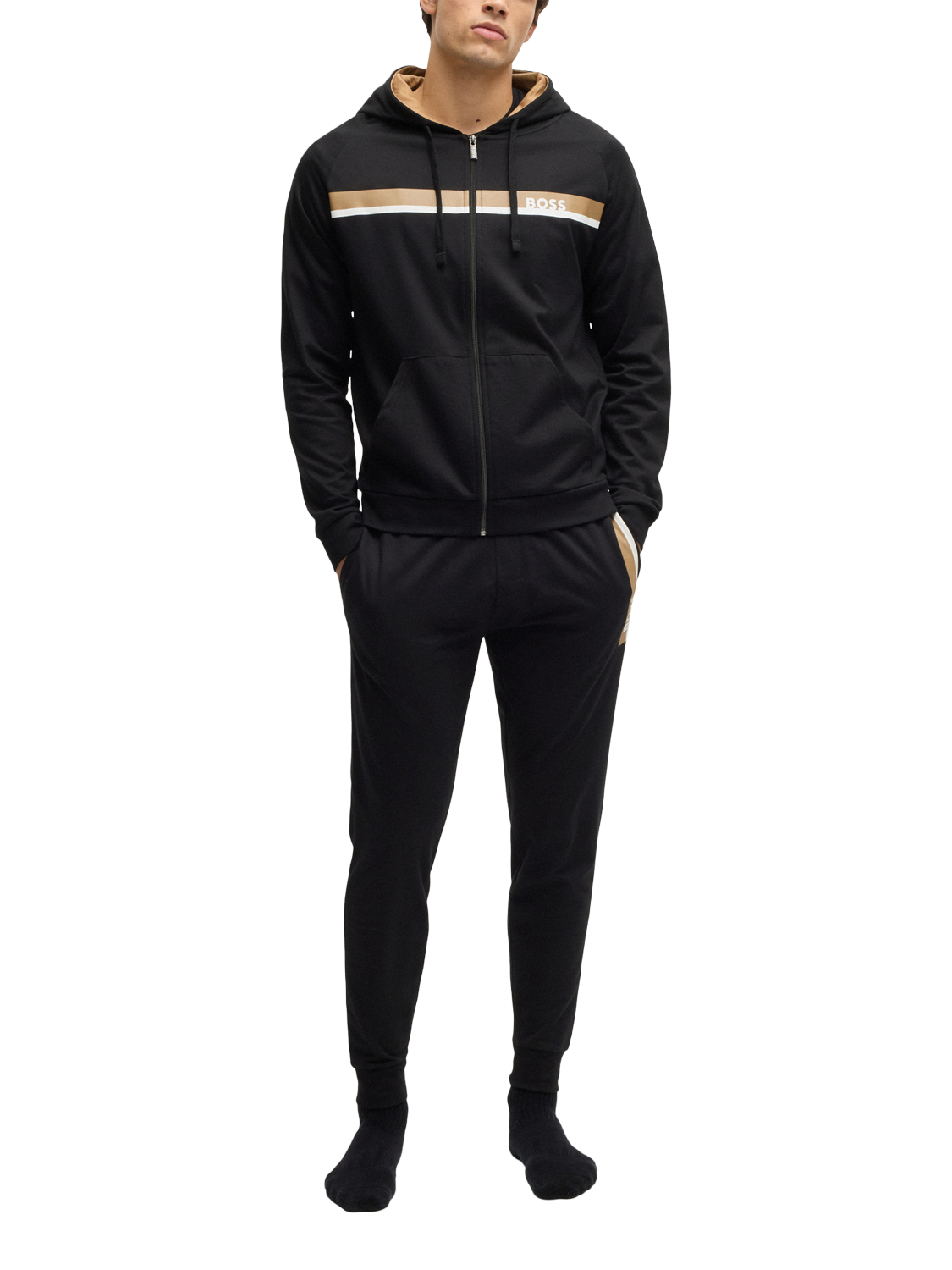 Product image 3 of 5, which shows BOSS Cotton Logo Lounge Joggers, Black/Multi, L