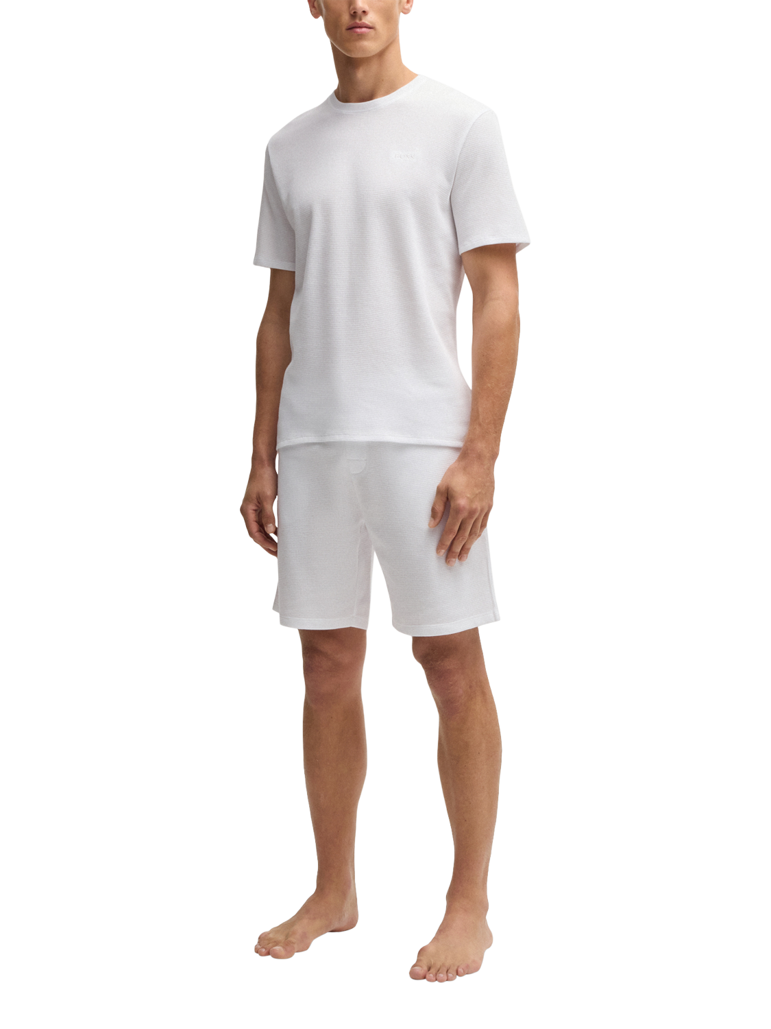 Product image 3 of 6, which shows BOSS Waffle Structured Pyjama Shorts, White, M