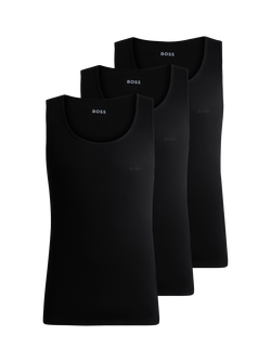 BOSS Cotton Rib Underwear Vest, Pack of 3, Black, Black
