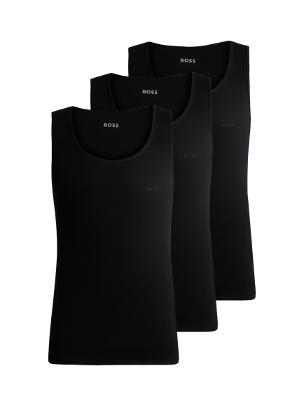 BOSS Cotton Rib Underwear Vest, Pack of 3, Black, Black