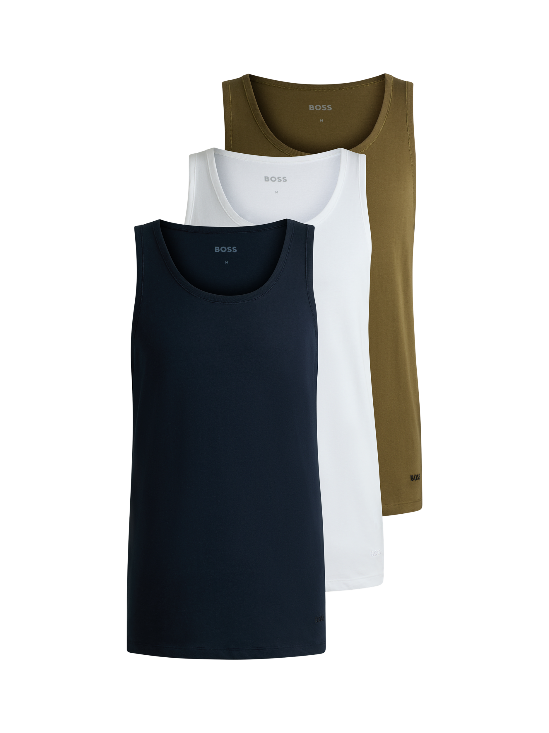 Product image 1 of 5, which shows BOSS Cotton Vests, Pack of 3, Multi, M