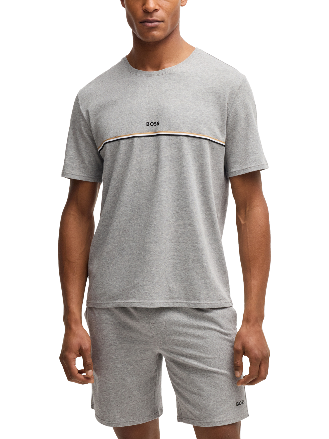 BOSS Stretch Cotton Logo Stripe T-Shirt, Medium Grey