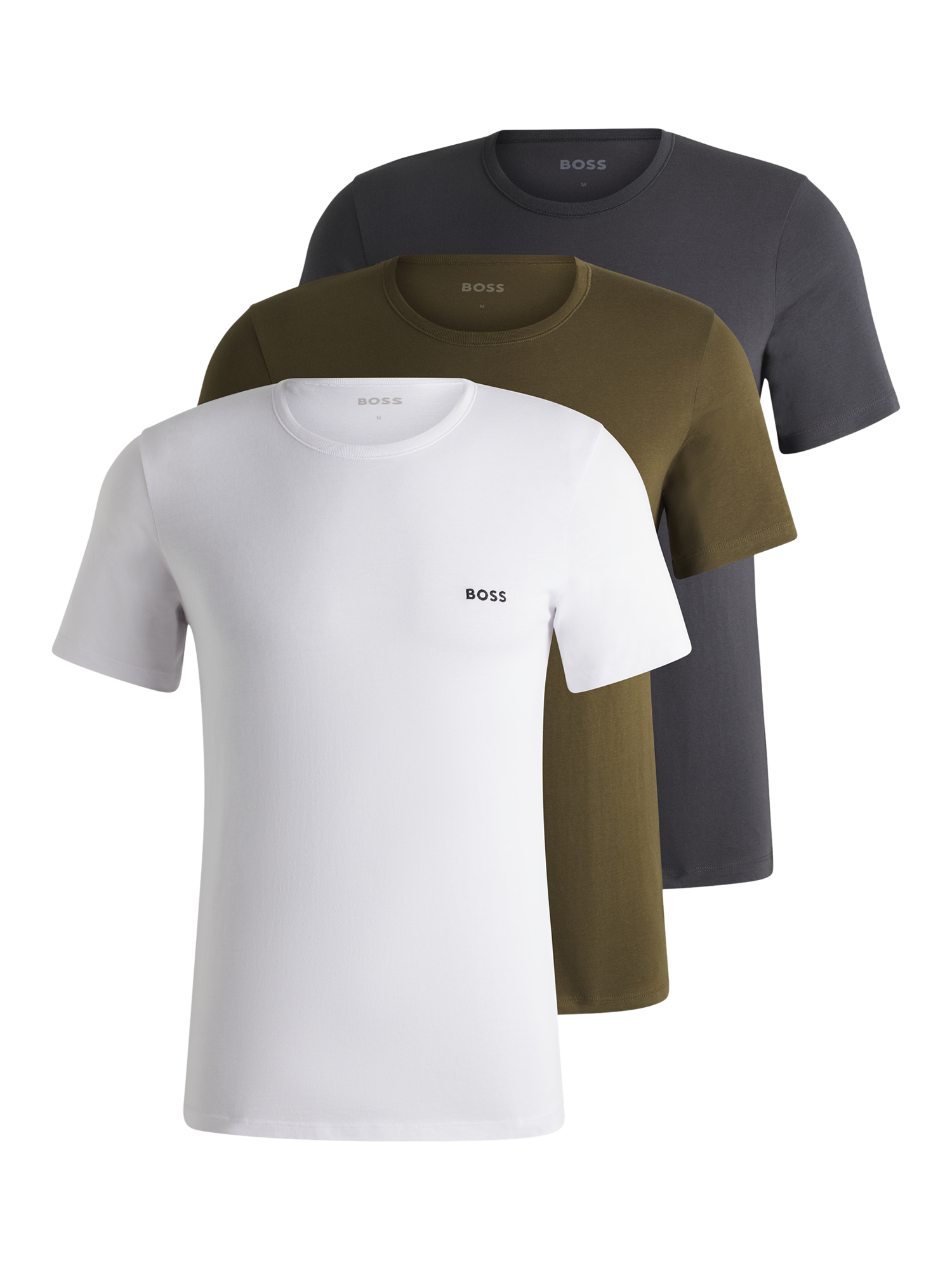 Product image 1 of 5, which shows BOSS Organic Cotton Underwear T-Shirts, Pack of 3, Multi, M