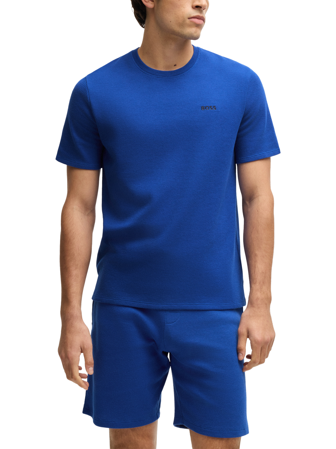 Product image 1 of 5, which shows BOSS Embroidered Logo Cotton Mix T-Shirt, Bright Blue, M