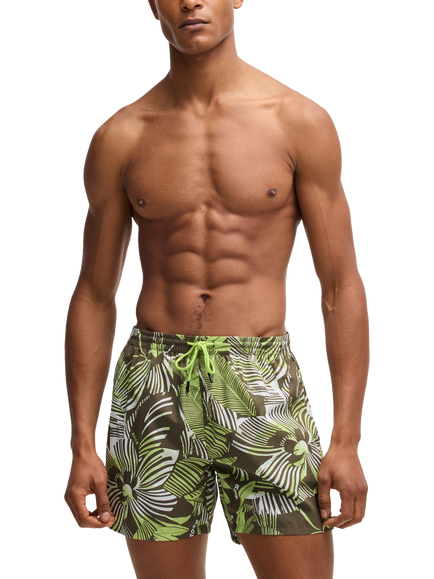 BOSS Floral Print Swim Shorts, Medium Green, Medium Green