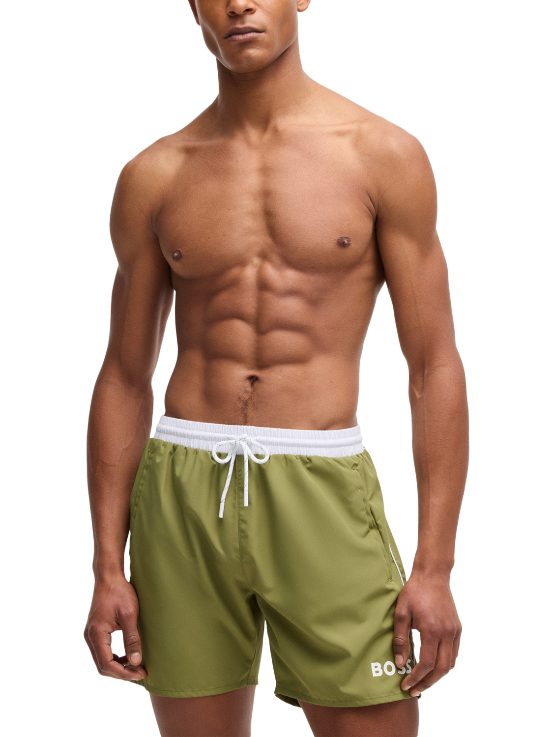 BOSS Logo Recycled Swim Shorts, Green/White