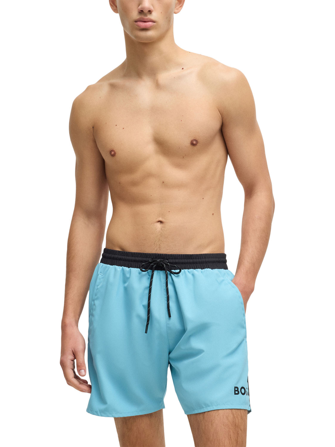 BOSS Logo Recycled Swim Shorts, Blue/Black
