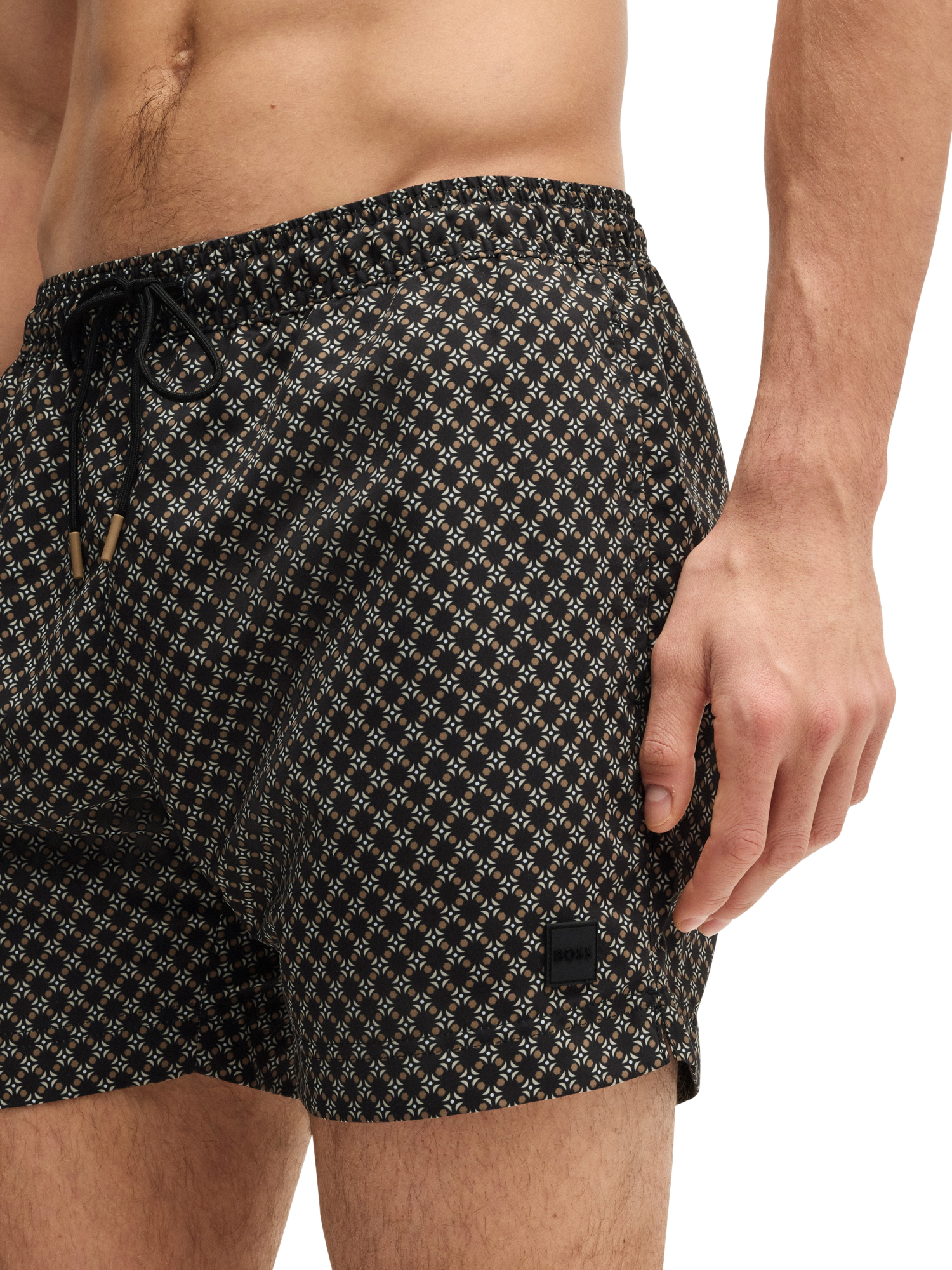 Product image 4 of 4, which shows BOSS Geometric Print Swim Shorts, Black/Multi, M