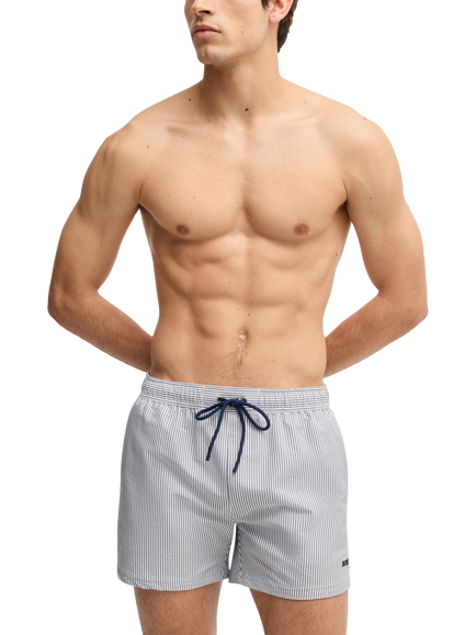 BOSS Stripe Seersucker Swim Shorts, Navy/White, Navy/White