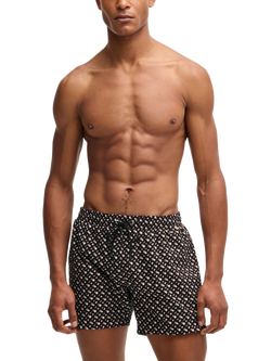 BOSS Monogram Print Swim Shorts, Black, Black