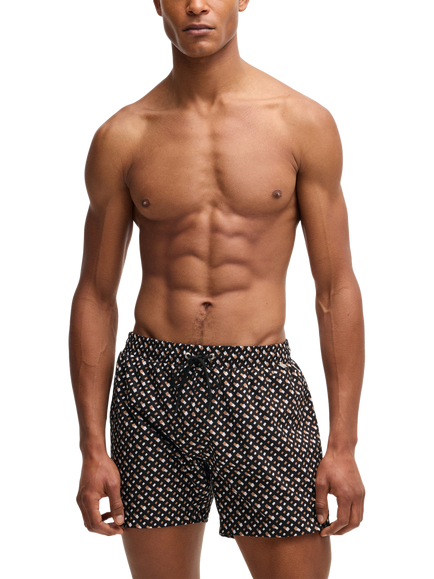 BOSS Monogram Print Swim Shorts, Black, Black