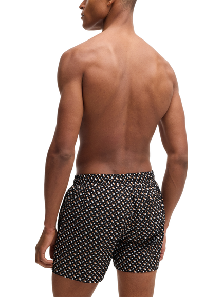 BOSS Monogram Print Swim Shorts, Black - view 2, Black