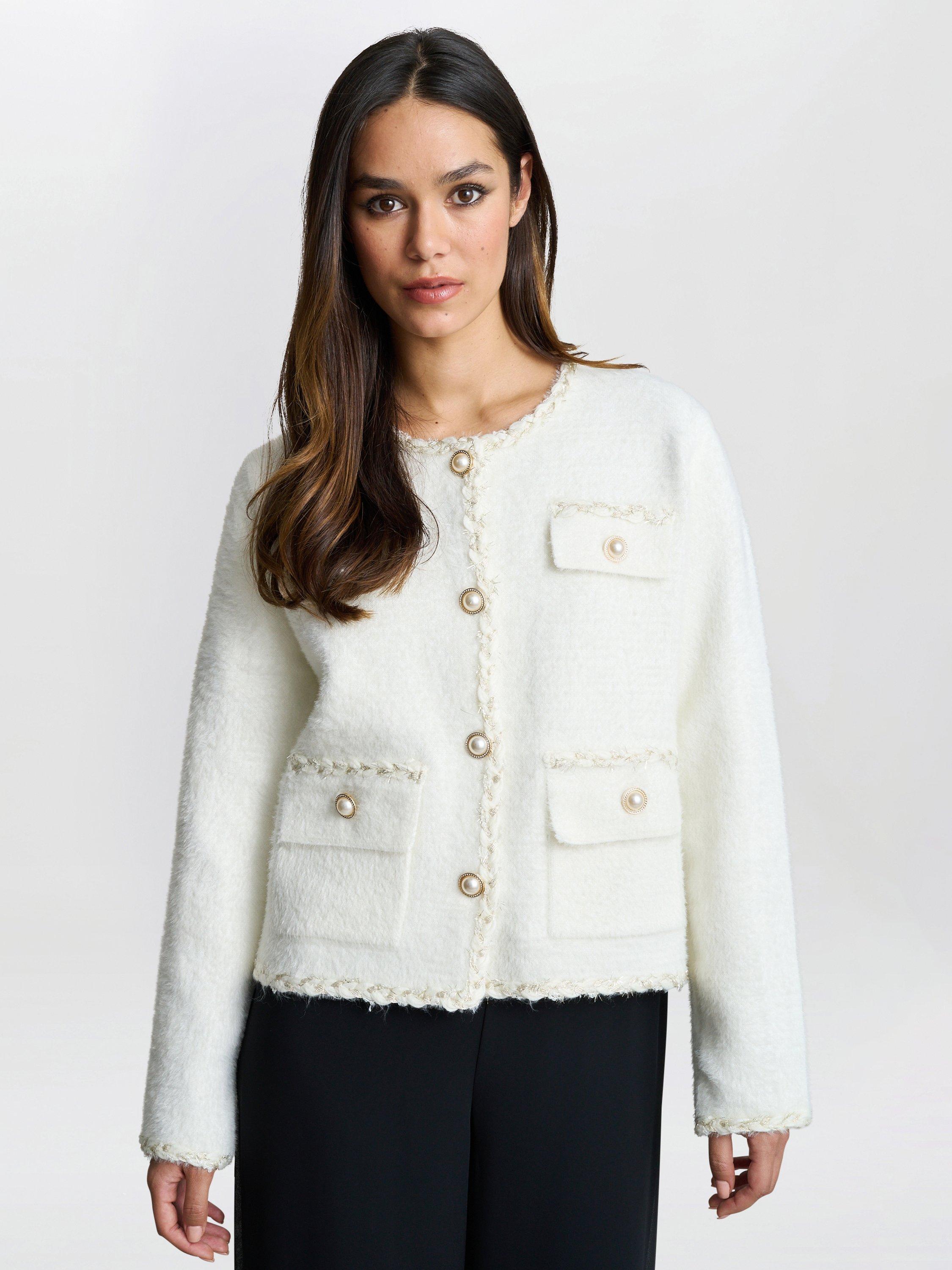 Product image 1 of 6, which shows Gina Bacconi Christy Textured Jacket, White, One Size