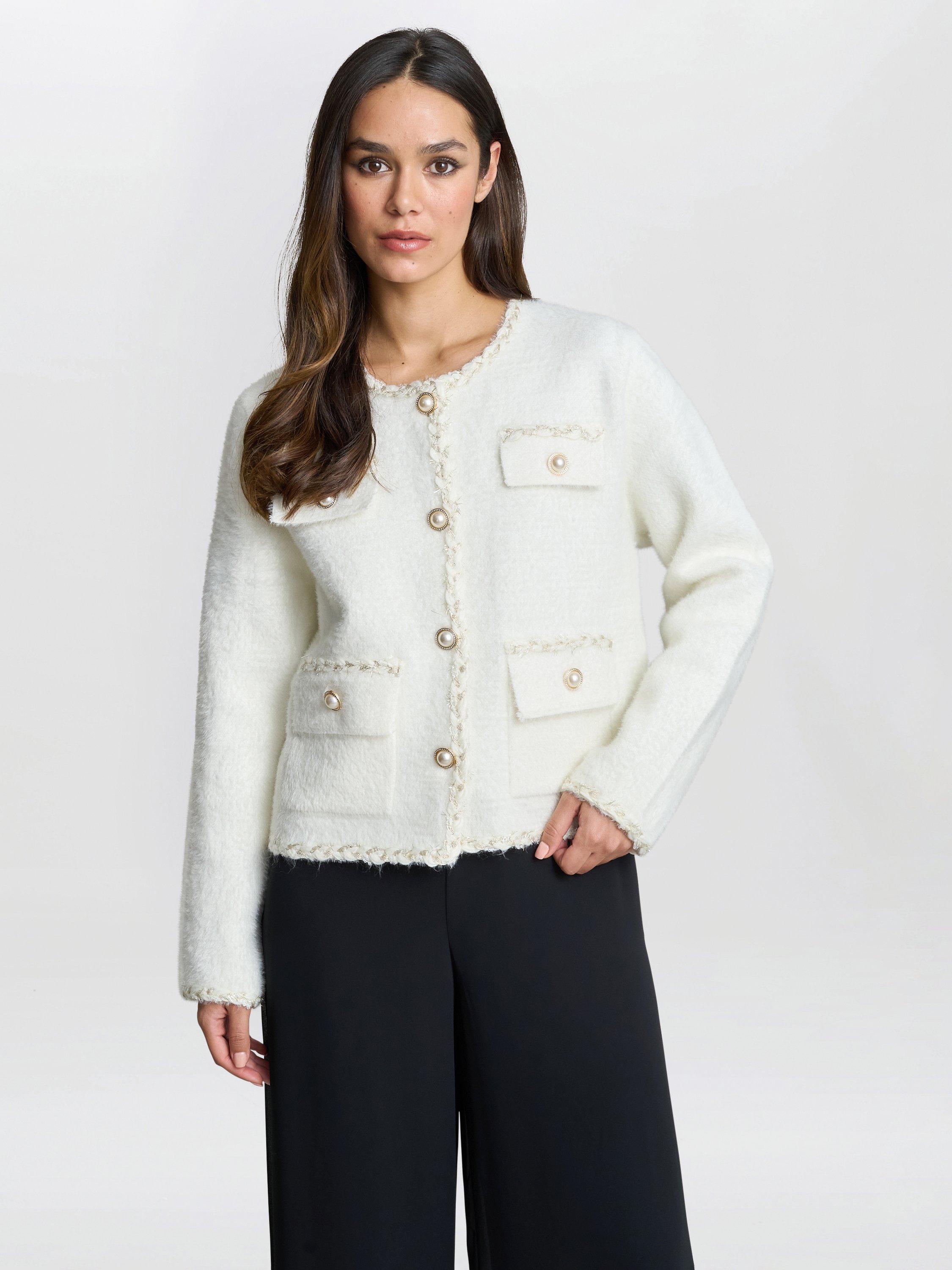 Product image 6 of 6, which shows Gina Bacconi Christy Textured Jacket, White, One Size