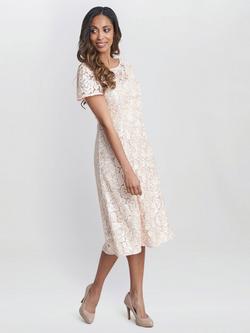 Gina Bacconi Mylene Embroidered Floral A-Line Midi Dress, Blush, Blush