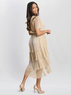 Gina Bacconi Cheri Metallic Knit Tiered Dress, Gold/Silver - view 2, Gold/Silver