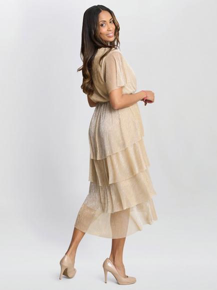 Gina Bacconi Cheri Metallic Knit Tiered Dress, Gold/Silver - view 2, Gold/Silver