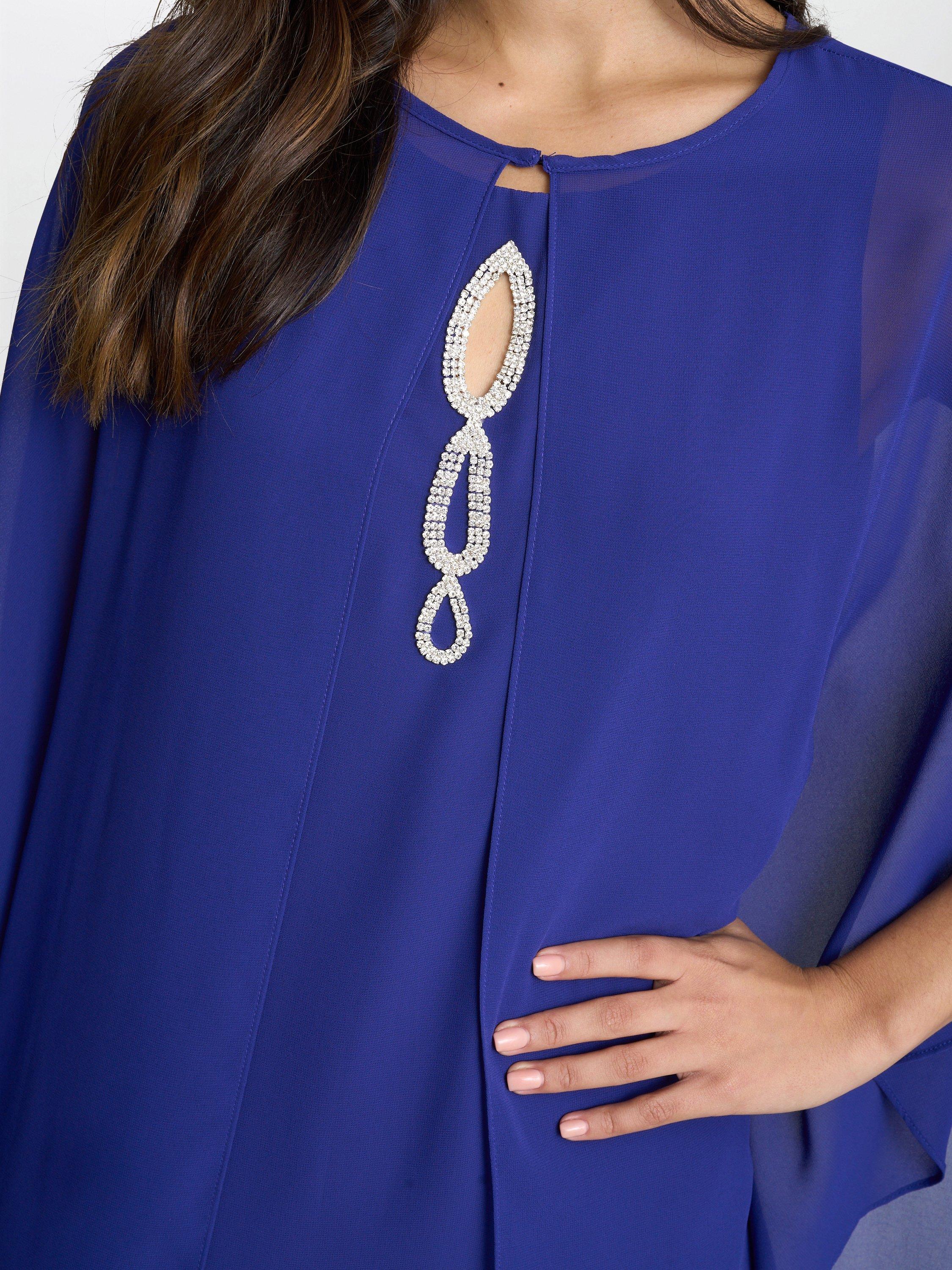 Product image 5 of 6, which shows Gina Bacconi Laura Chiffon Cape & Beaded Neck Dress, Iris, 12