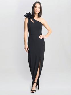 Gina Bacconi Portia Flower Asymmetric Dress, Black, Black