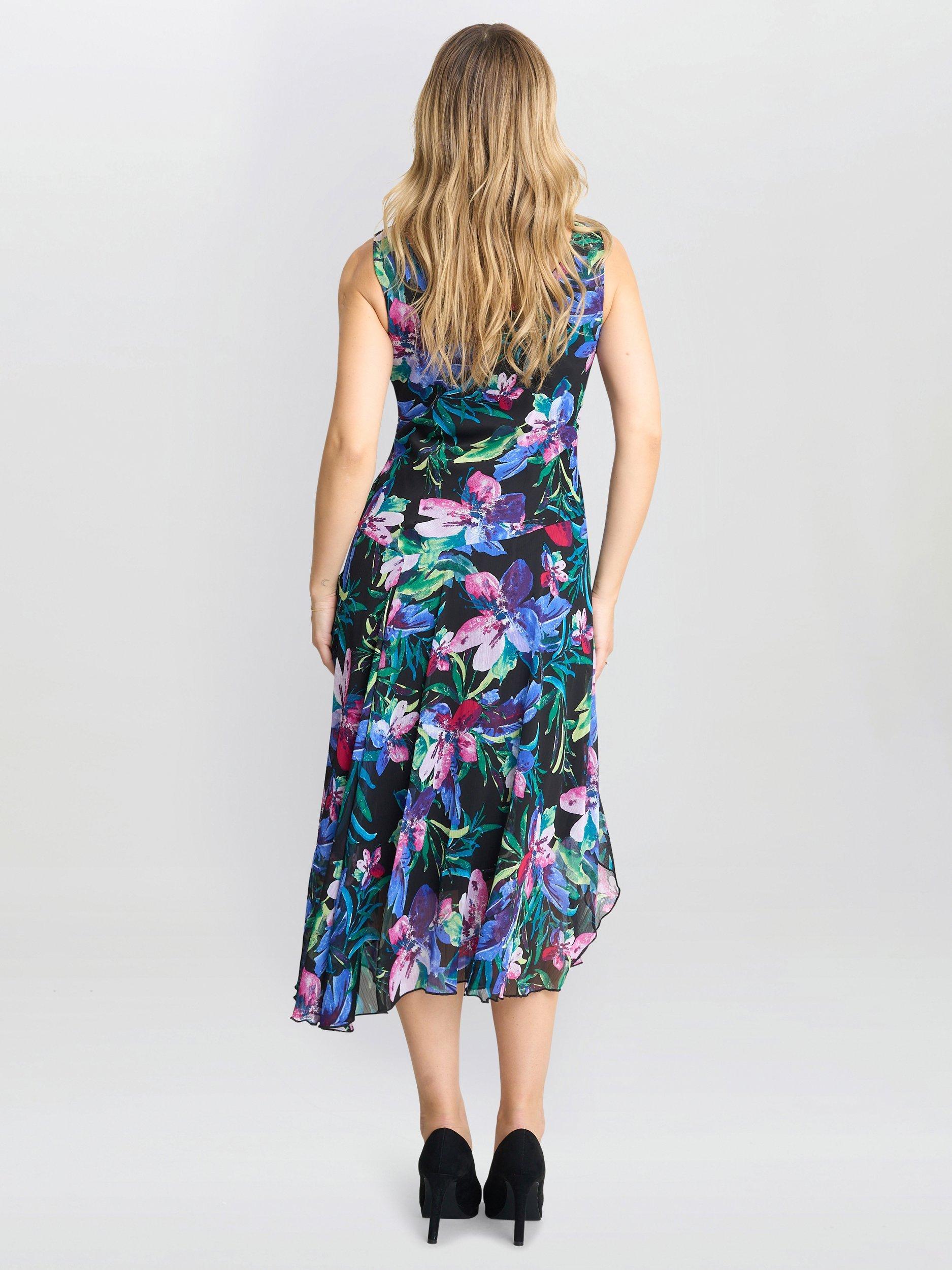 Product image 2 of 5, which shows Gina Bacconi Lisbeth Floral Chiffon Dress, Black/Multi, 8