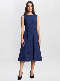 Gina Bacconi Cathleen Crepe Tie Waist Dress, Navy, Navy