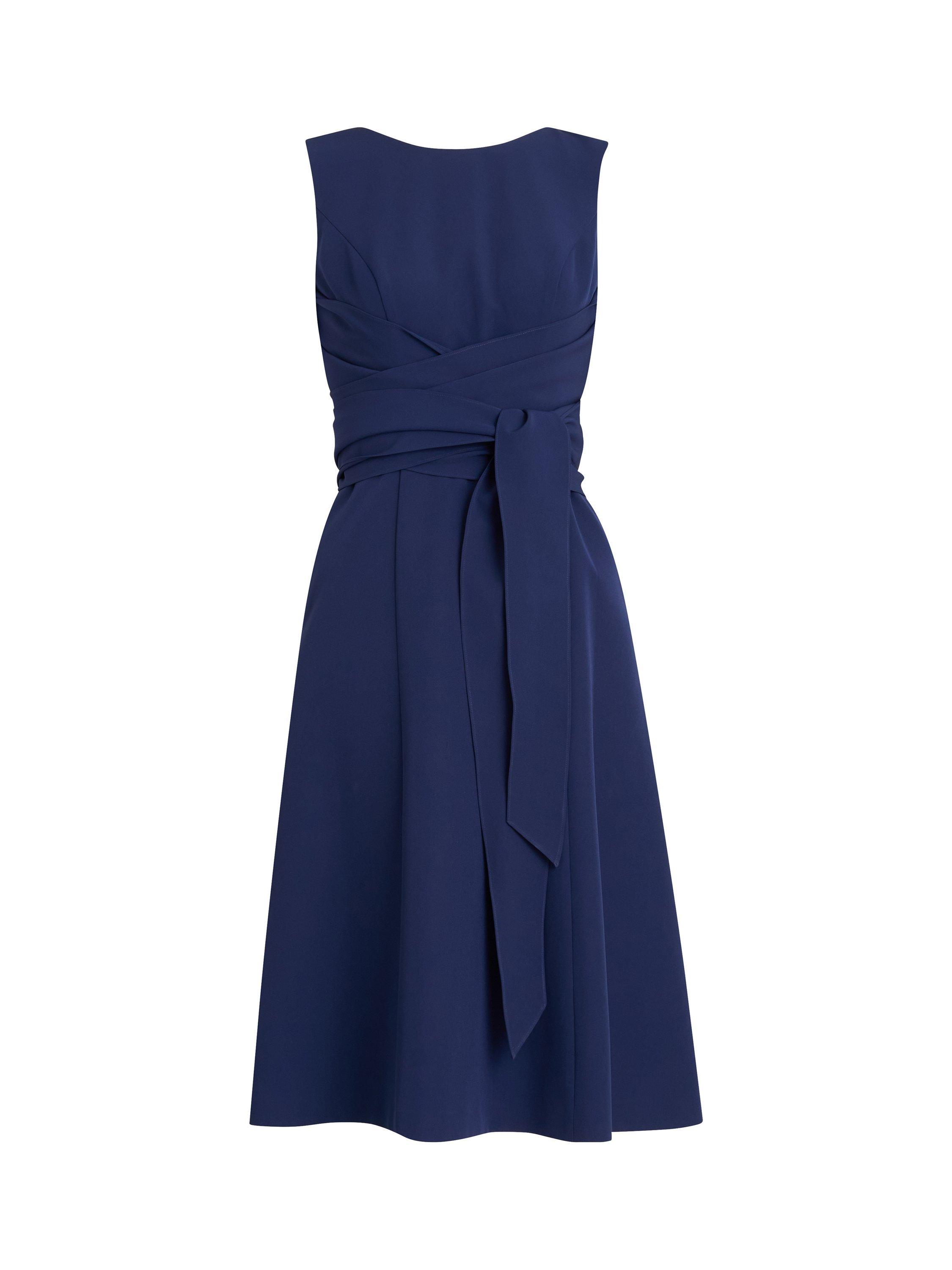 Product image 4 of 5, which shows Gina Bacconi Cathleen Crepe Tie Waist Dress, Navy, 10
