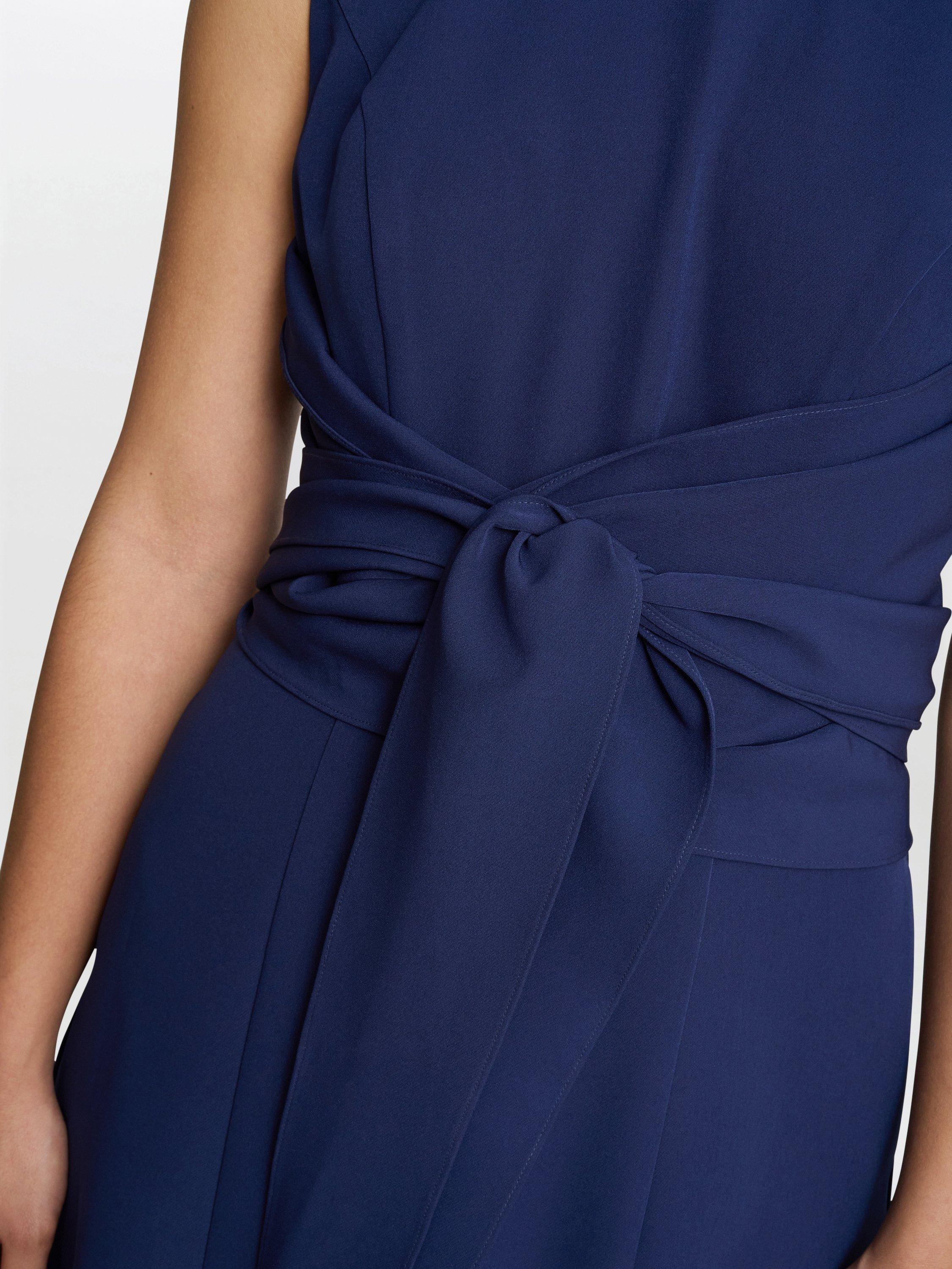 Product image 5 of 5, which shows Gina Bacconi Cathleen Crepe Tie Waist Dress, Navy, 10