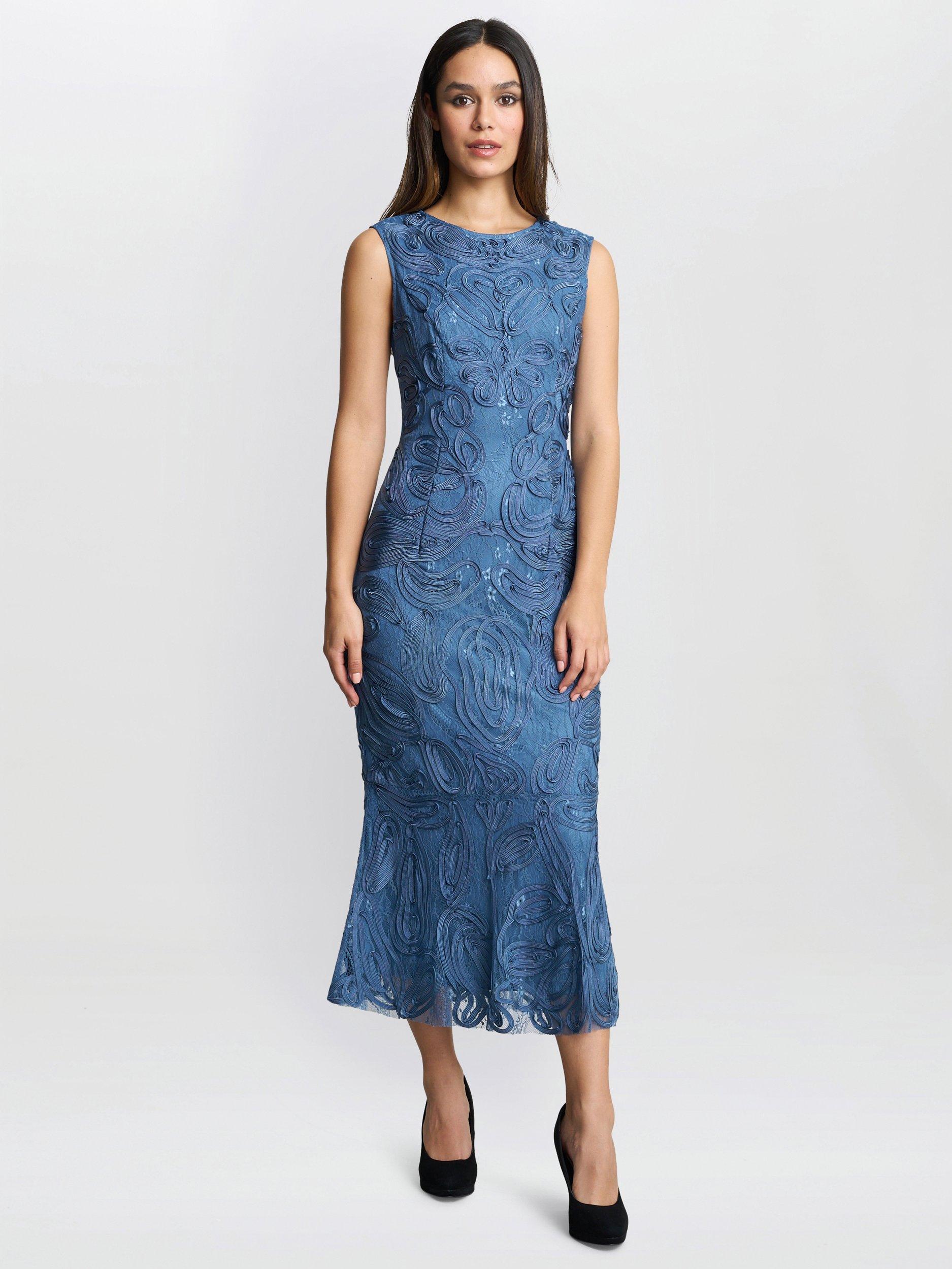 Product image 1 of 5, which shows Gina Bacconi Roxanne Floral Corded Dress, Teal, 10