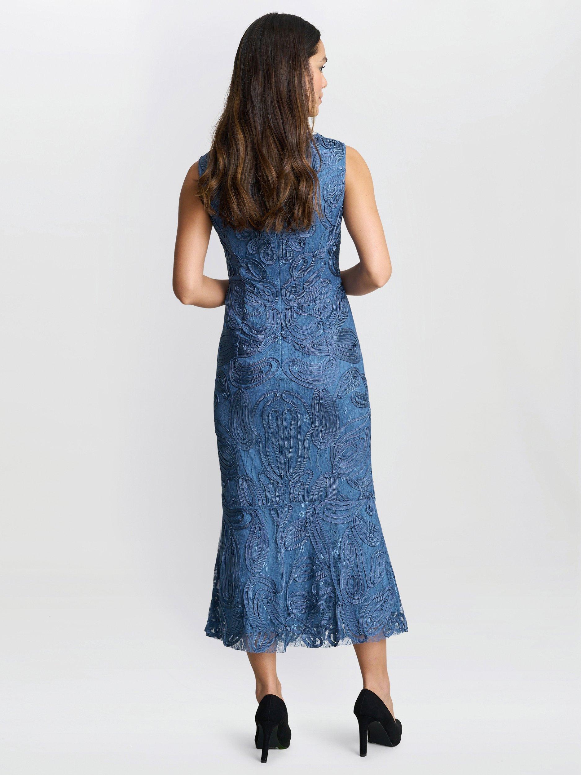 Product image 2 of 5, which shows Gina Bacconi Roxanne Floral Corded Dress, Teal, 10