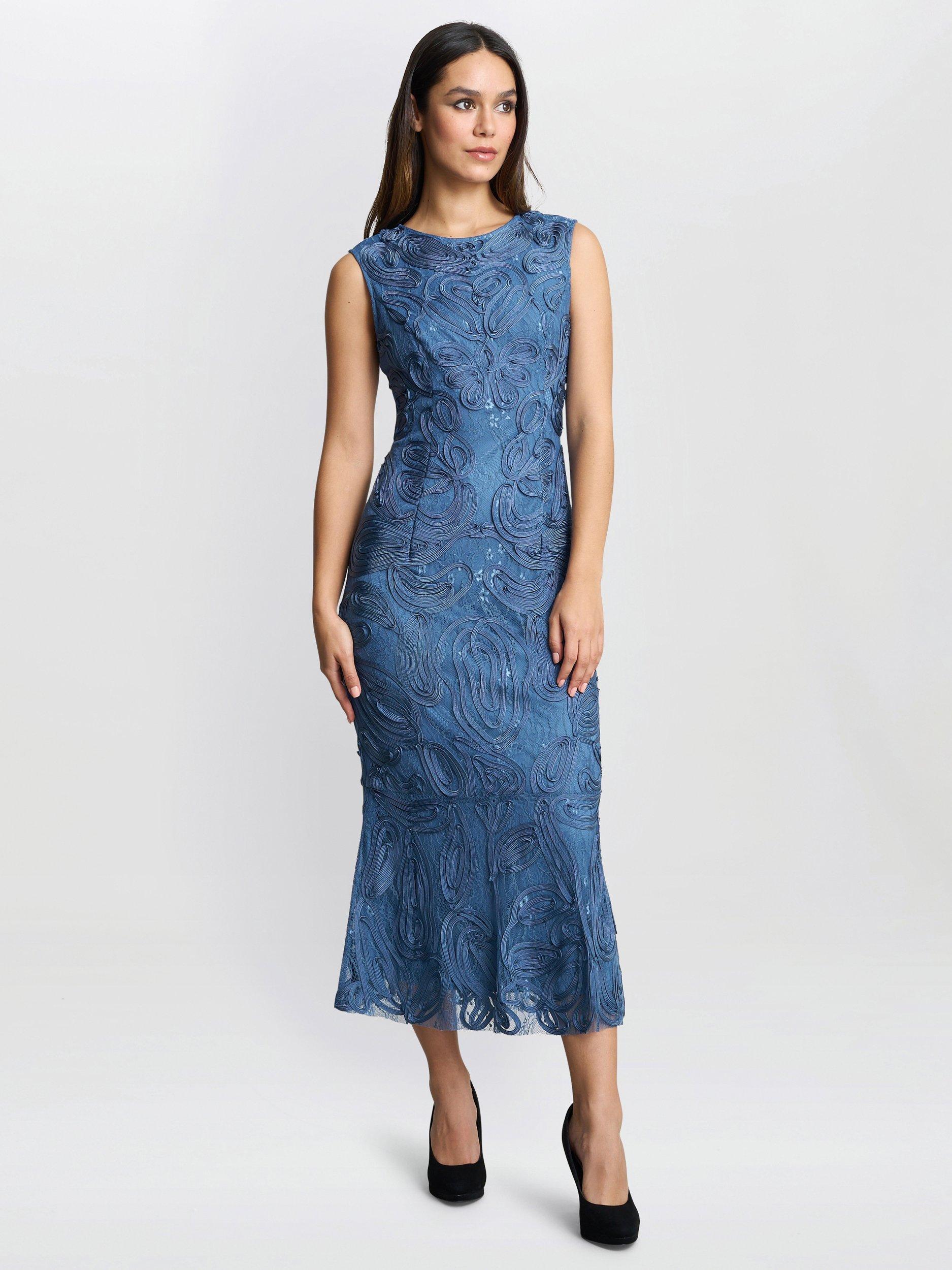 Product image 3 of 5, which shows Gina Bacconi Roxanne Floral Corded Dress, Teal, 10