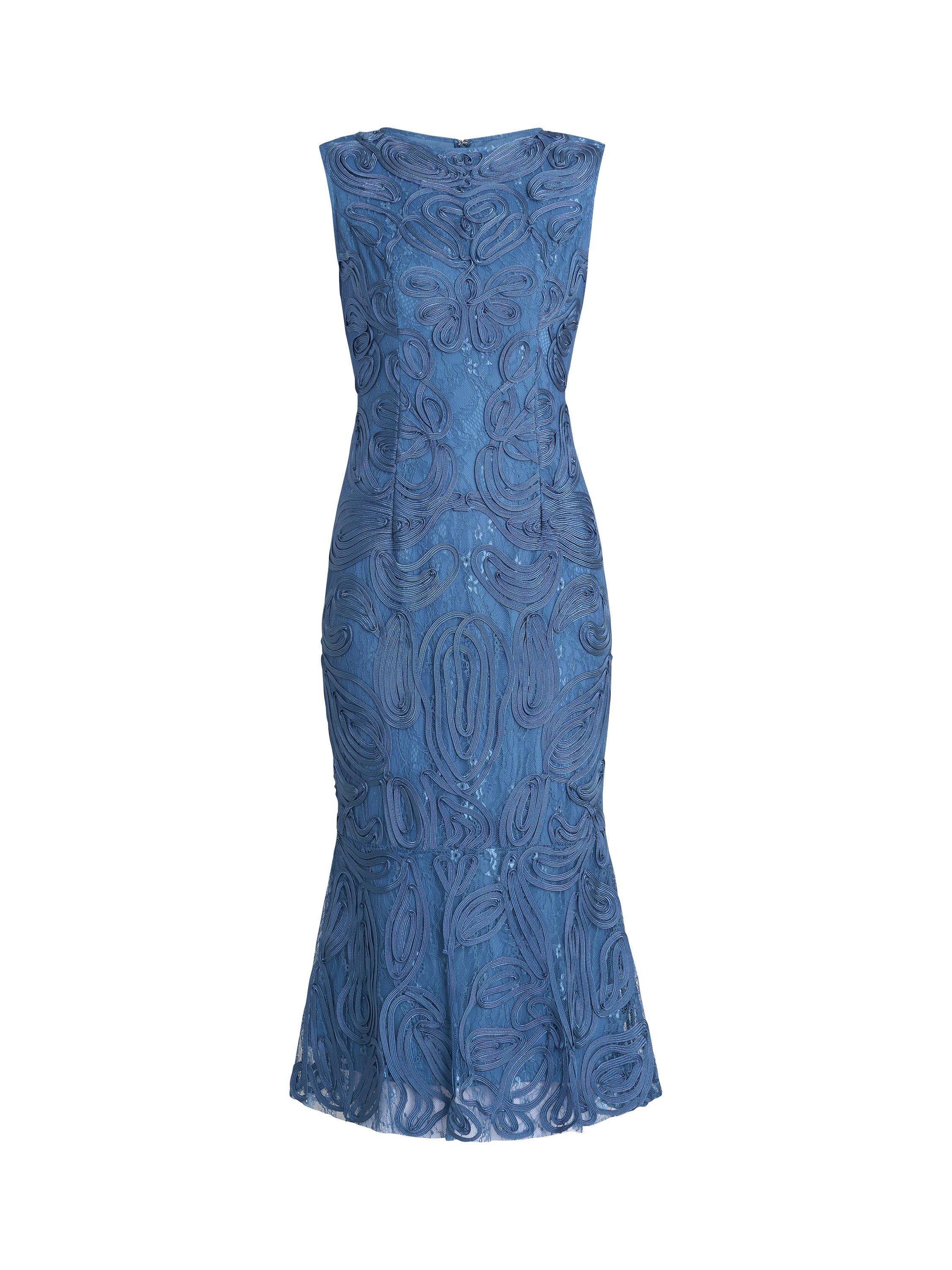 Product image 4 of 5, which shows Gina Bacconi Roxanne Floral Corded Dress, Teal, 10