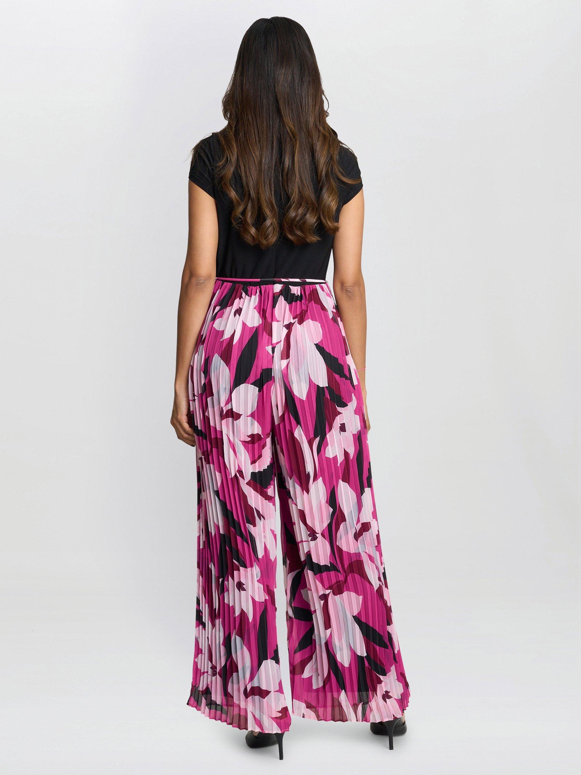 Product image 2 of 7, which shows Gina Bacconi Dolores Floral Trouser Jumpsuit, Black/Fuchsia, 10