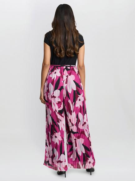 Gina Bacconi Dolores Floral Trouser Jumpsuit, Black/Fuchsia - view 2, Black/Fuchsia