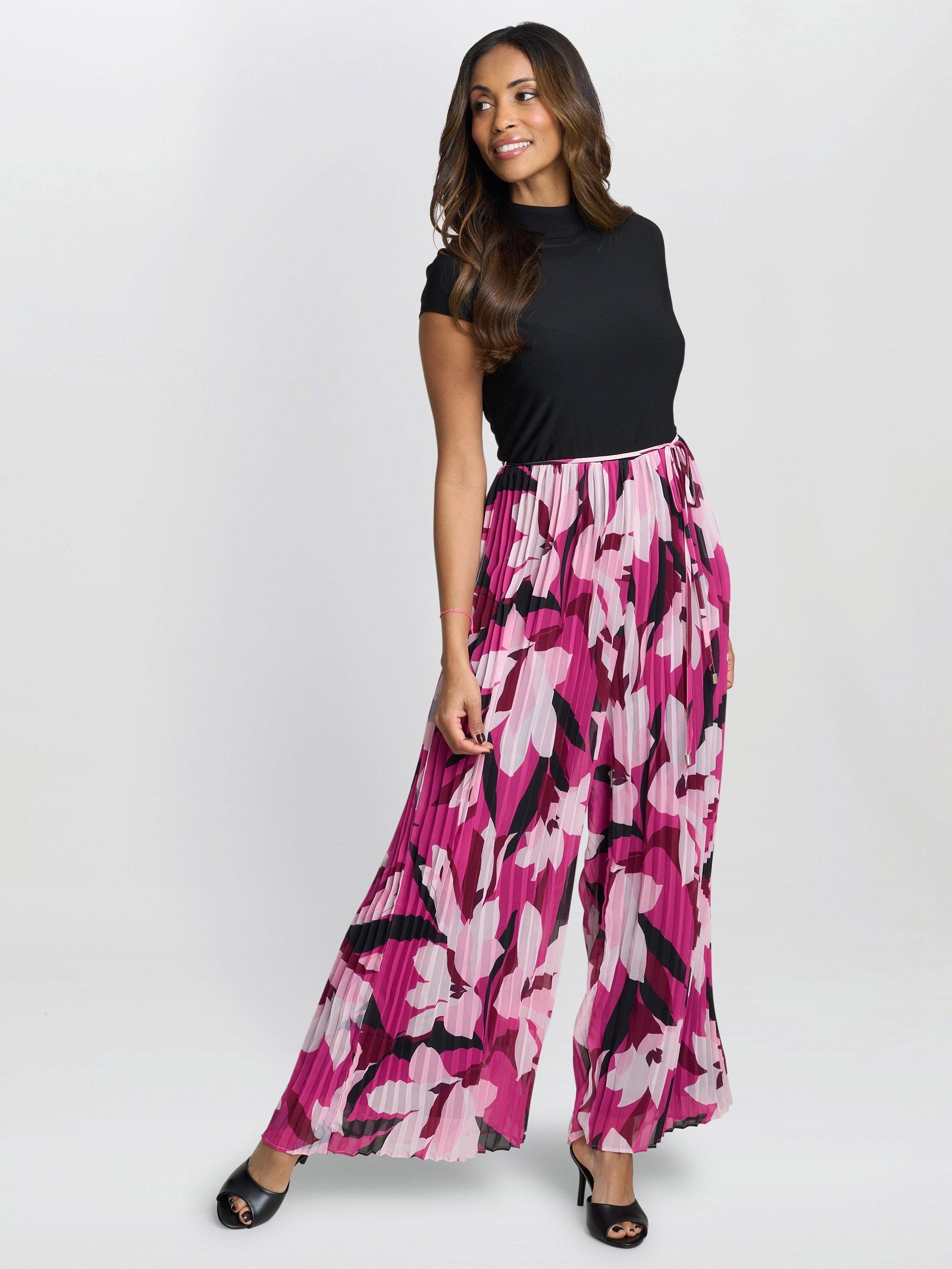 Product image 3 of 7, which shows Gina Bacconi Dolores Floral Trouser Jumpsuit, Black/Fuchsia, 10